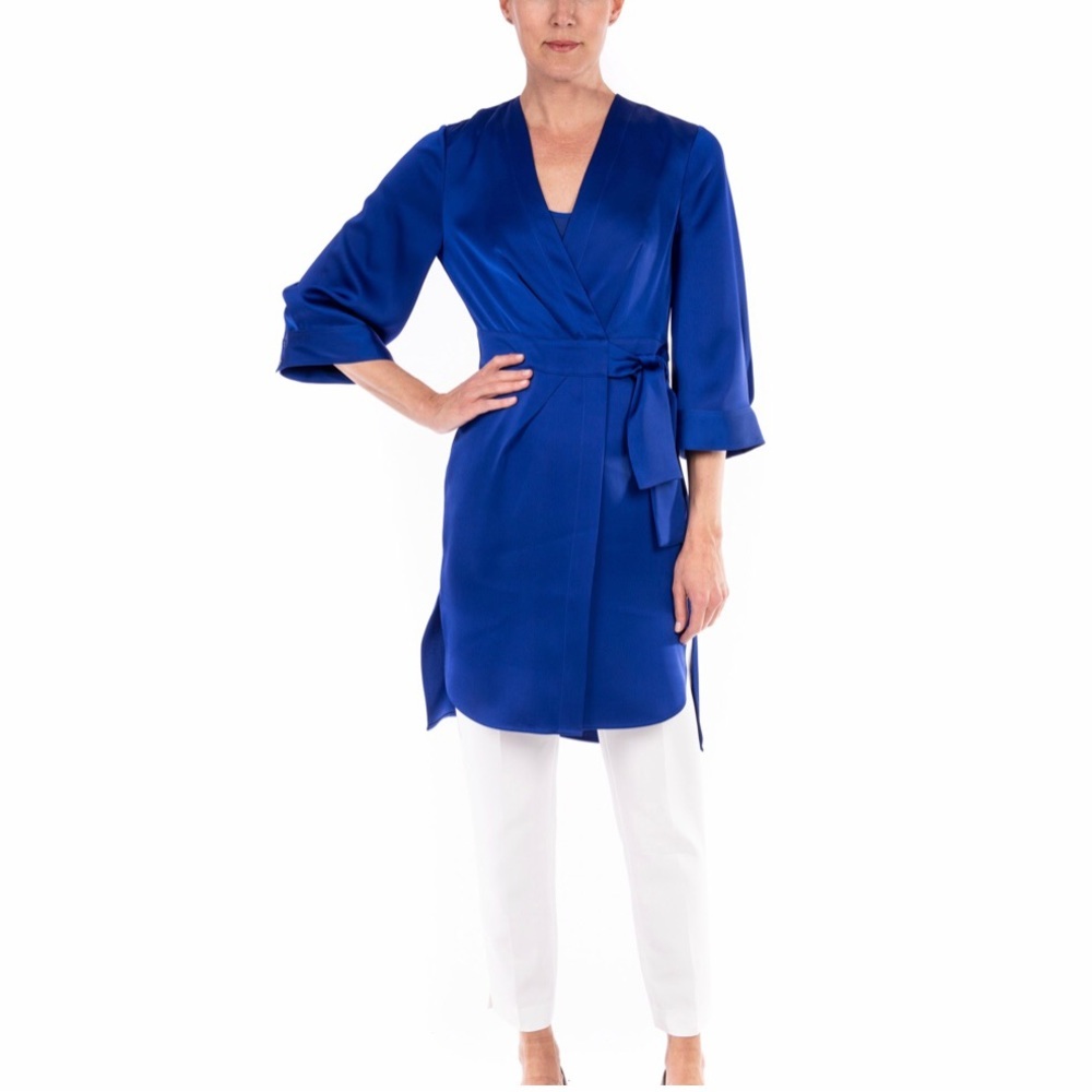 NWT Badgley Mischka Satin Side Tie Duster Jacket - Picture 2 of 5